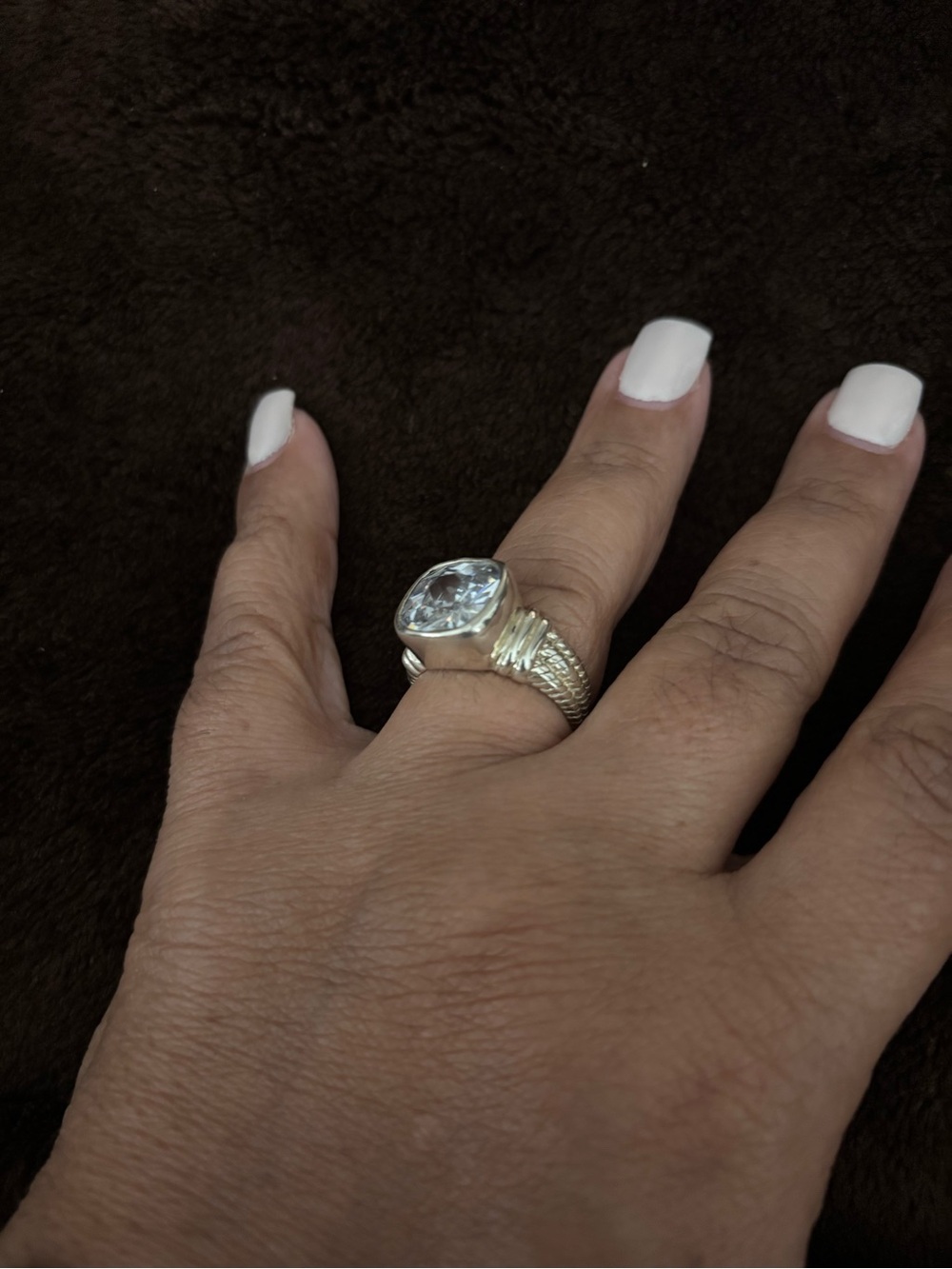 925 Sterling Silver Clear Stone Statement Ring - White